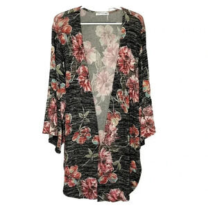 Chris & Carol Kimono sz M 3/4 Bell Sleeve Dark Floral Dark Floral Fairy Grunge